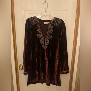 Chico's Velvet Embroidered Tunic in Deep Wine